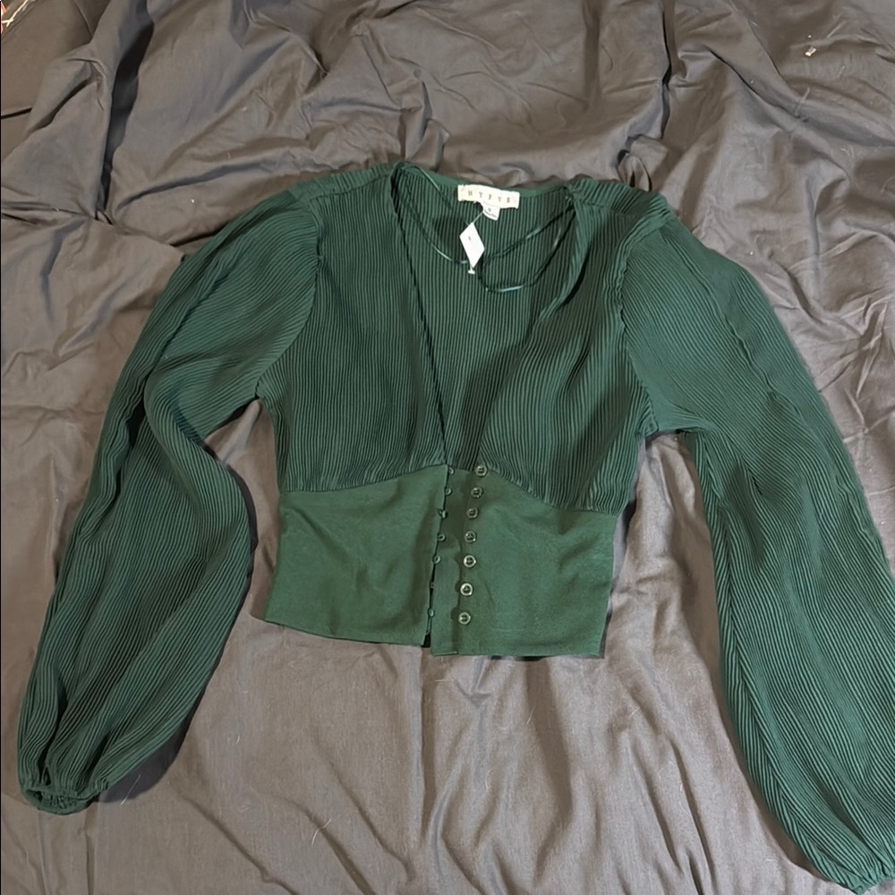 HYFVE Green Fitted Long Sleeve Blouse